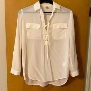 Club Monaco white blouse with lace up top